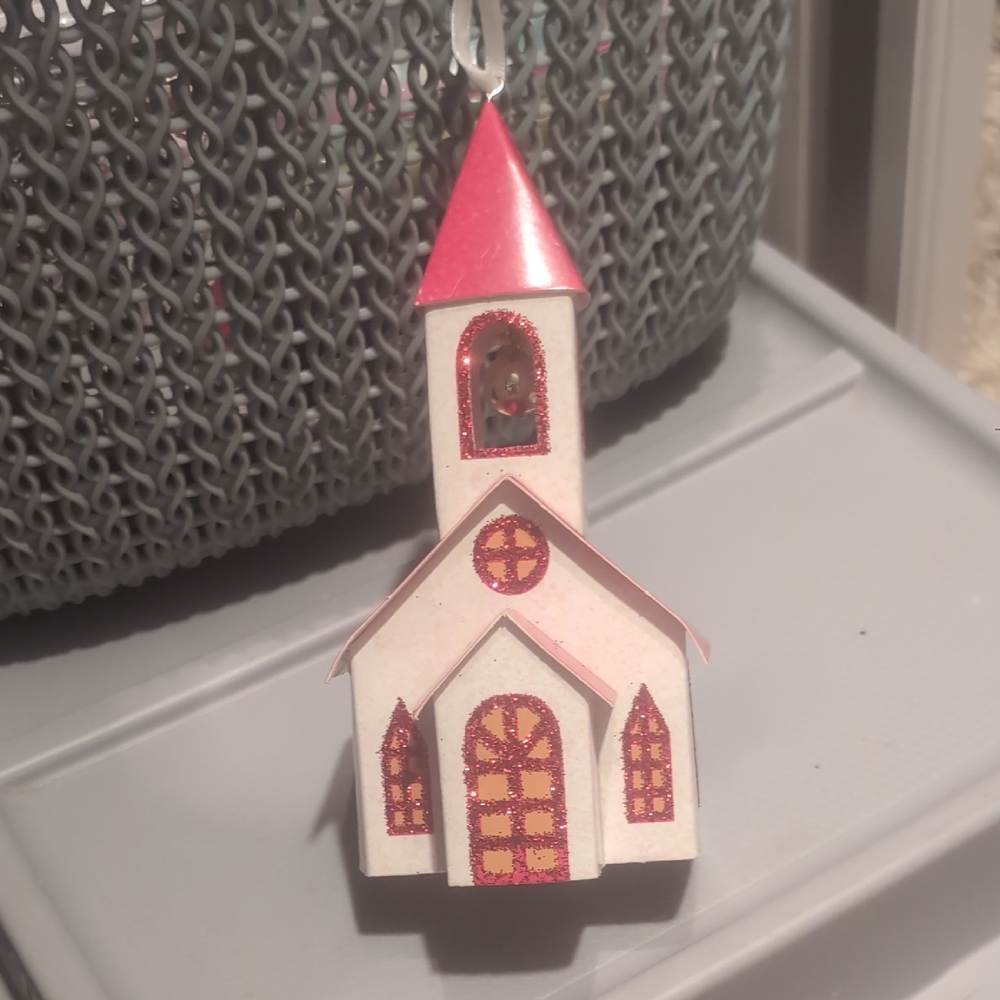 Kohl's Festive Red and White Church Ornament